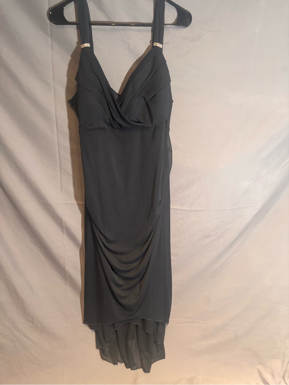 Scarlett Nite Woman 22W Gray Rhinestone Ruched Cocktail Evening Dress